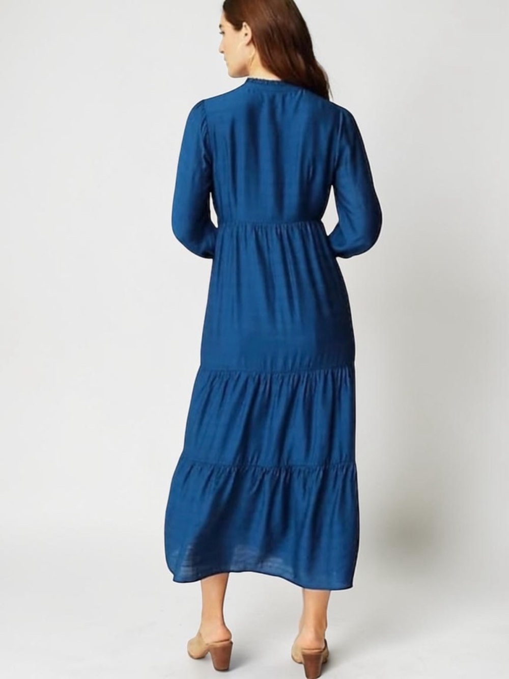 J Jill Ruffled Tiered Maxi Dress • XL • Oceanic Blue • Boho Coastal Flowy 27232 - Picture 3 of 13